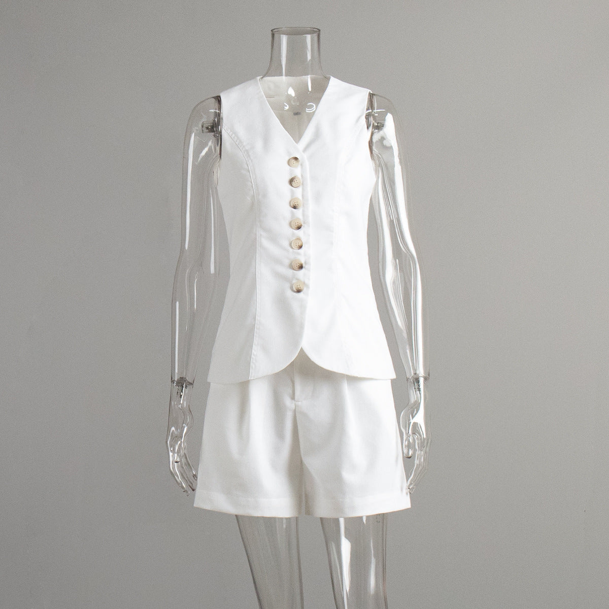 Cotton Linen Vest Shorts Set Summer Office Vest Shorts Set Casual Women