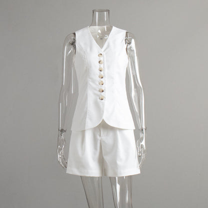 Cotton Linen Vest Shorts Set Summer Office Vest Shorts Set Casual Women