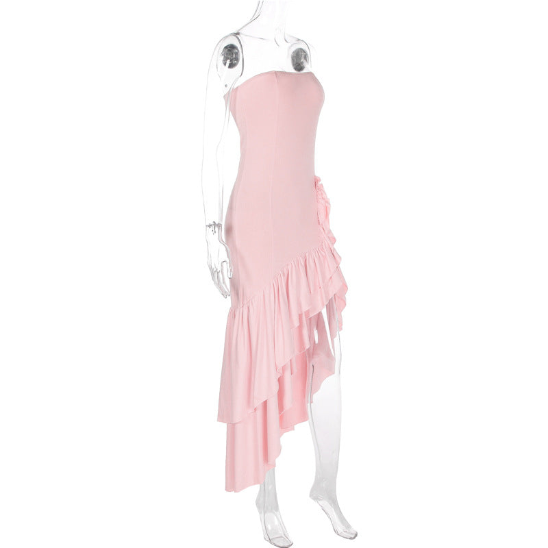 Ladies' sexy off shoulder, sexy off shoulder strapless, hip hugging, irregular wave fashion party dress