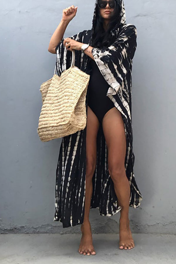 Boho Tie-dye Print Hooded Kimono Cover-up