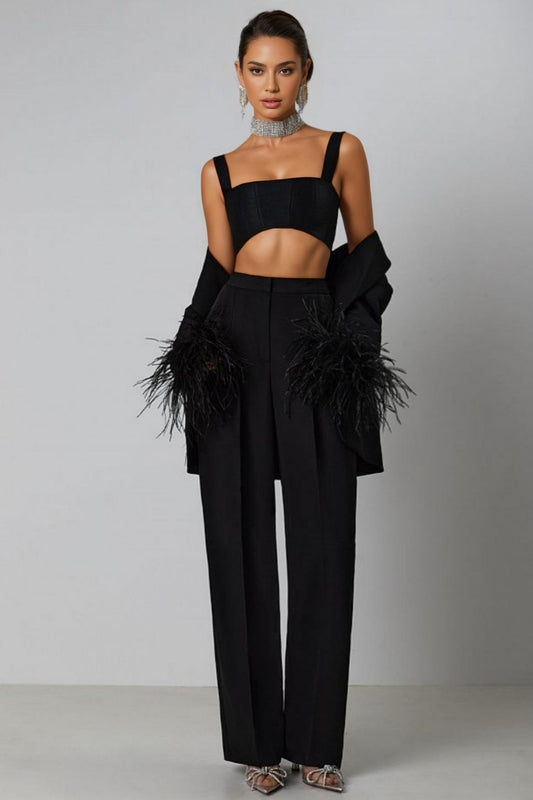 Rupok Feather Suit Trousers Two-Piece Set