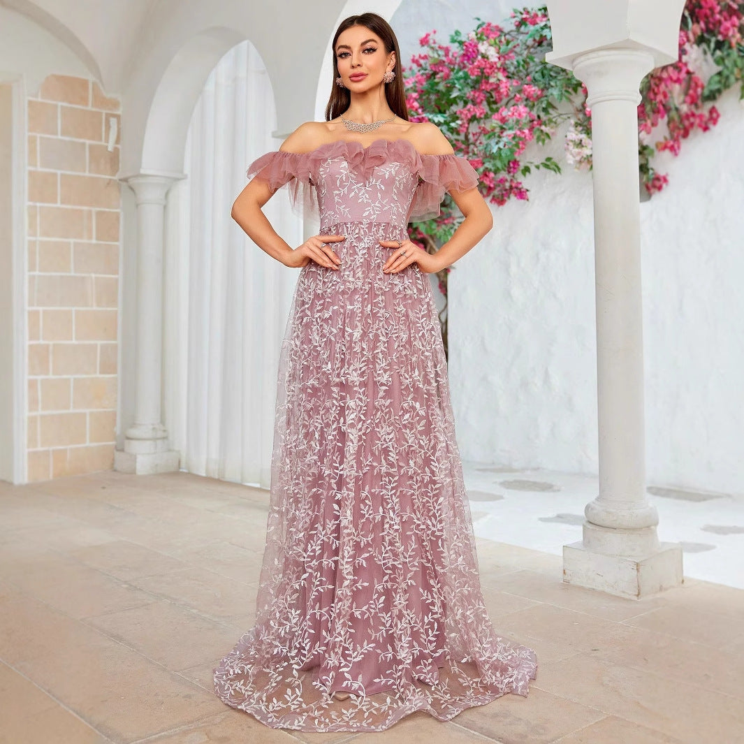 off Shoulder Large Slim Fit Evening Dress Birthday Party Cocktail Performance Graceful Formal Dress