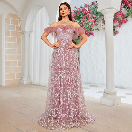 off Shoulder Large Slim Fit Evening Dress Birthday Party Cocktail Performance Graceful Formal Dress