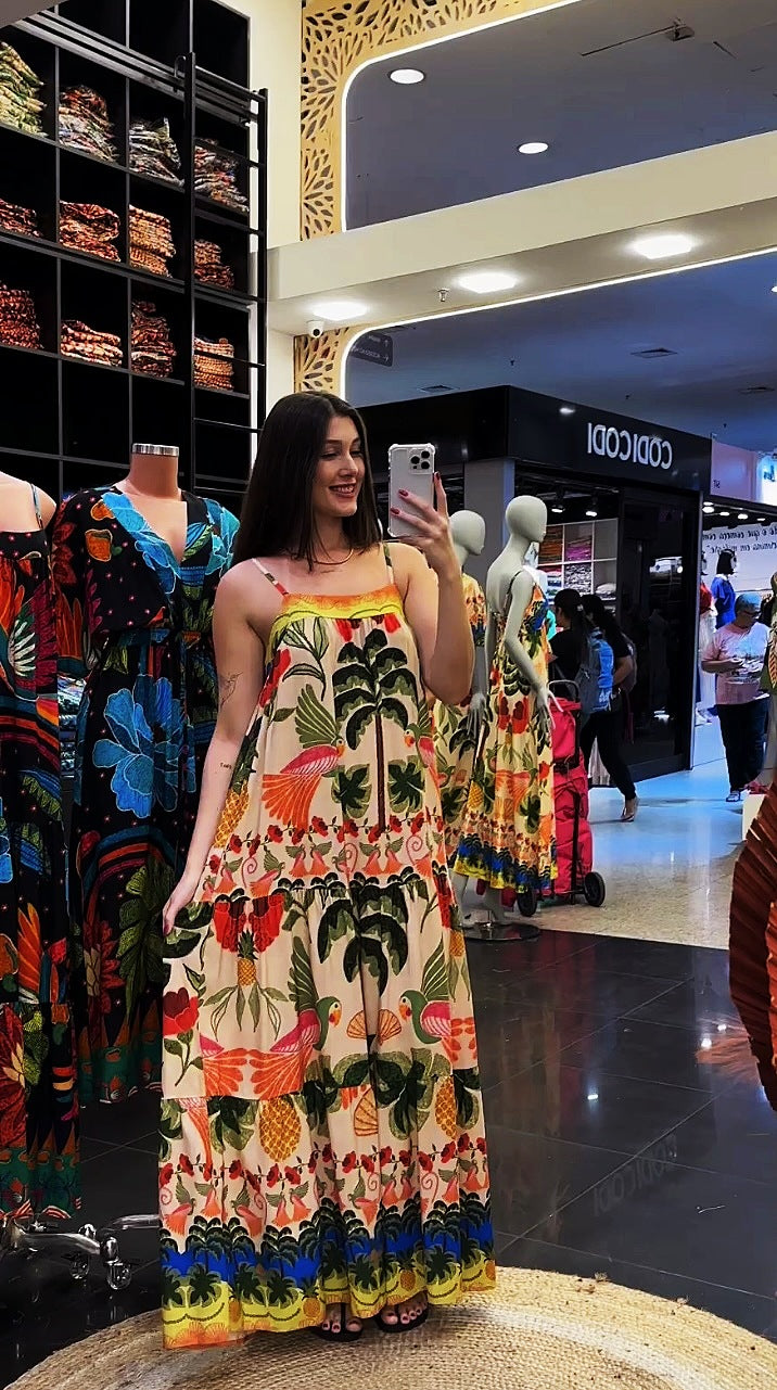 Summer Women Sexy Sleeveless Swing Printed Long Sling Dress