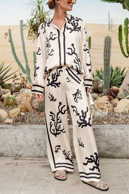 From Desk To Dinner Satin Unique Print Button Down Oversized Blouse