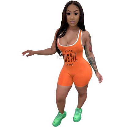 Women Clothing Short Summer Letter Graphic Printing Casual Sports Nightclub Uniforms Romper