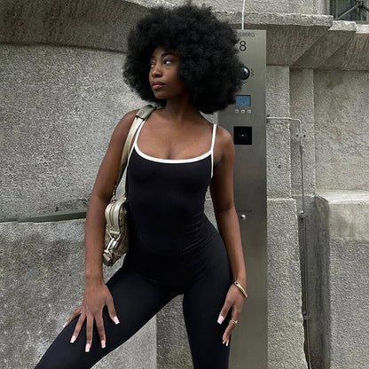 Women Clothing Edge Adjustable Sling Jumpsuit Contrast Color Tight Sexy Yoga Sports One Piece Trousers