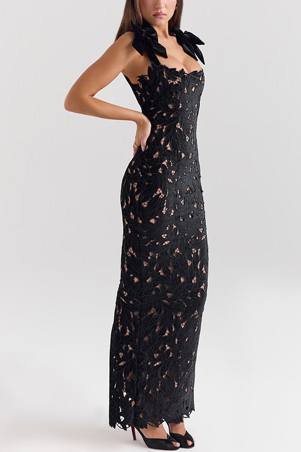 women's backless slim fit floral long dress