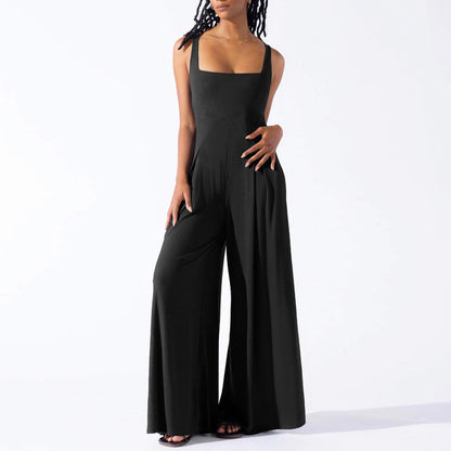 Casual Knitted Sexy Sling Wide Leg Jumpsuit Summer Women Clothing