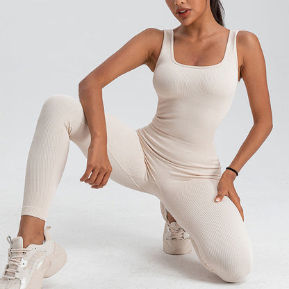 Seamless Yoga Bodysuit Thread Workout Exercise Pants Beauty Back Sleeveless Leotard