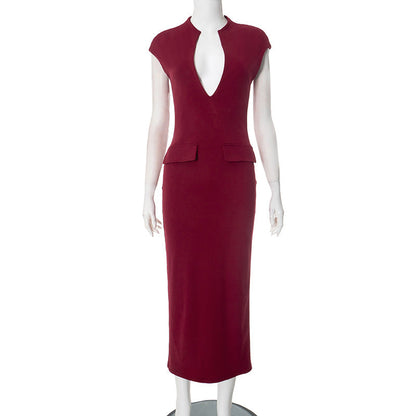 Women Clothing Spring Summer Solid Color Elegant Maxi Dress Women