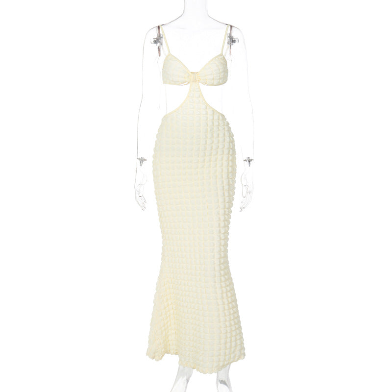 Women Clothing Solid Color Sexy Suspenders Hollow Out Cutout Sexy Slim Fit Elegant Maxi Dress for Women