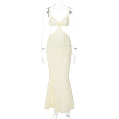 Women Clothing Solid Color Sexy Suspenders Hollow Out Cutout Sexy Slim Fit Elegant Maxi Dress for Women