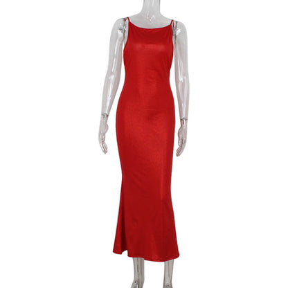Fashionable Women Clothing Red Elegance Sleeveless Maxi Dress Slim Fit Sexy Backless Evening Dress for Ladies