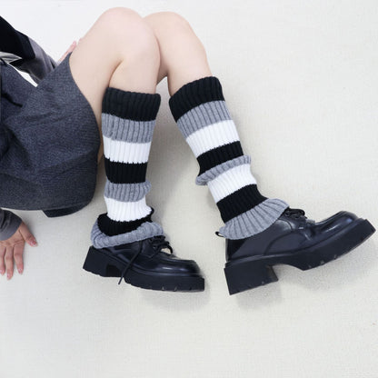 Knit Striped Color Block Slouchy Red Leg Warmers