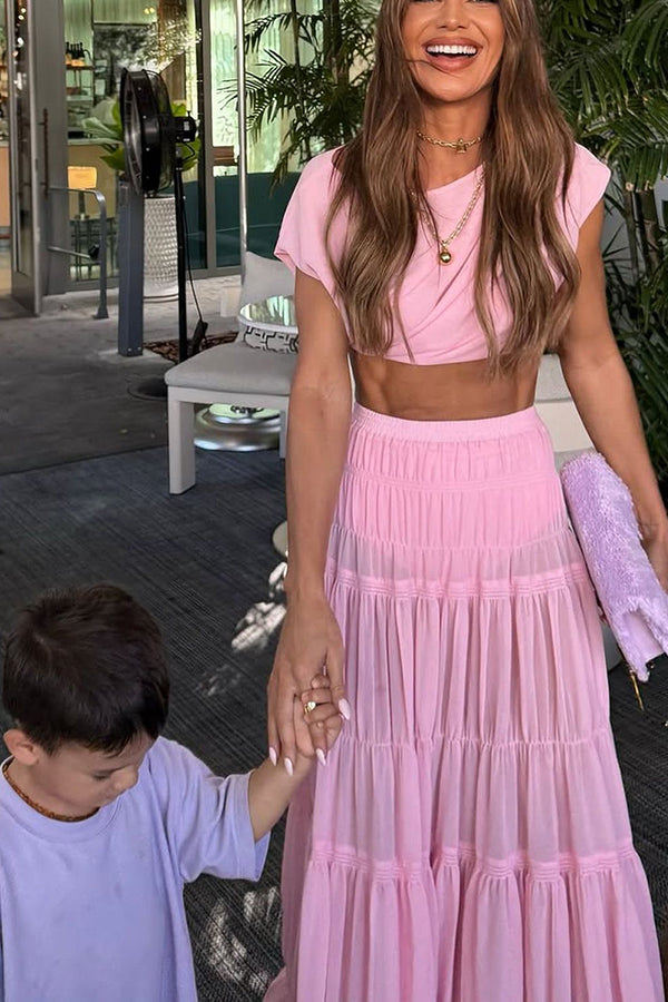 Stunning Chiffon Elastic Waist Layered A-line Maxi Skirt
