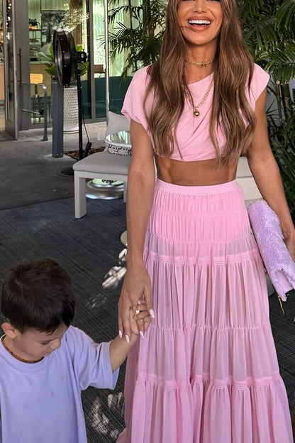 Stunning Chiffon Elastic Waist Layered A-line Maxi Skirt