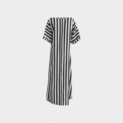 Self Designed Striped Print Spring Summer Women Split Large Swing Maxi Dress