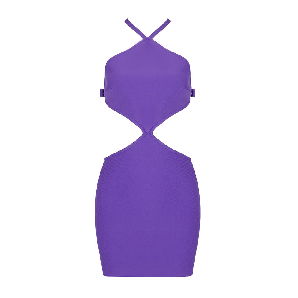 Irregular Asymmetric Summer Women Halter Cross Hollow Out Cutout Backless Dress