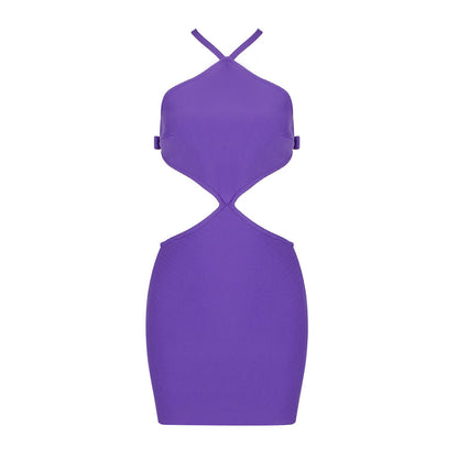 Irregular Asymmetric Summer Women Halter Cross Hollow Out Cutout Backless Dress