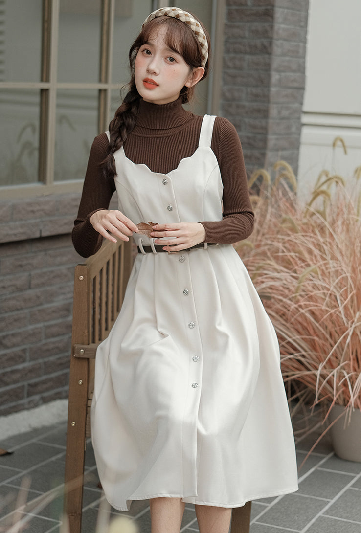 Button Up Scallop Cami Dress
