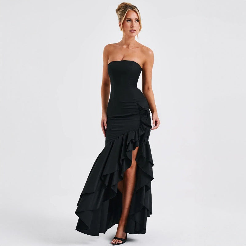 Ladies' sexy off shoulder, sexy off shoulder strapless, hip hugging, irregular wave fashion party dress