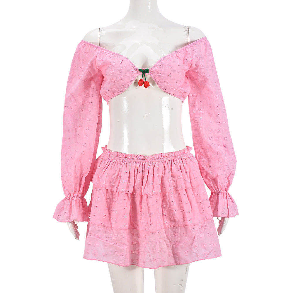 Autumn Sexy Street Sexy Exposed Cropped Three Dimensional Decoration Miniskirt Sets