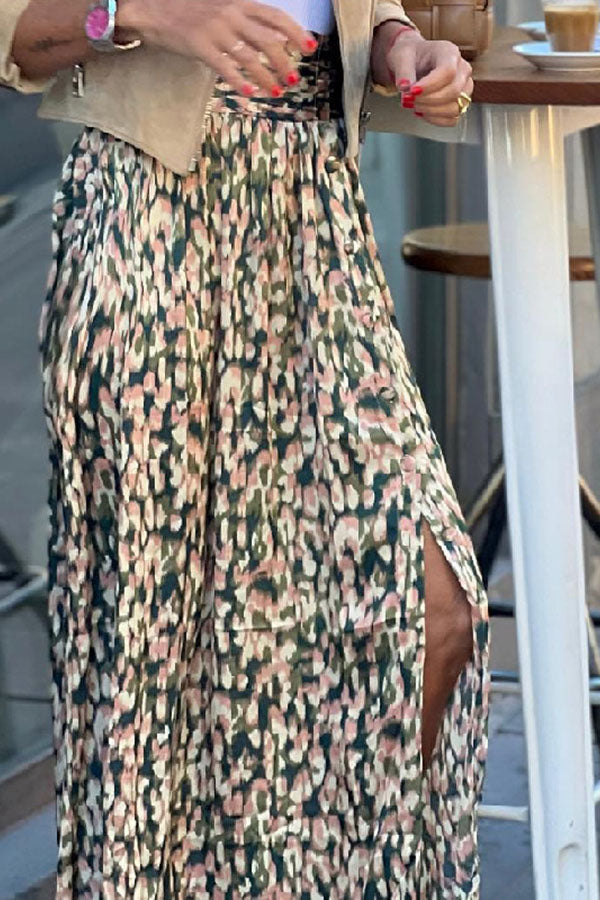 Unique Print High-Waisted Casual Slit Maxi Skirt