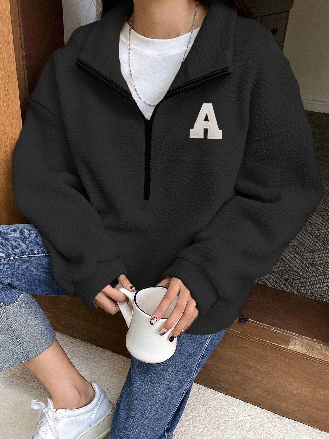 Sweatshirt Polar Fleece Autumn Winter Loose Long Sleeve Sweatershirt Half Zipper