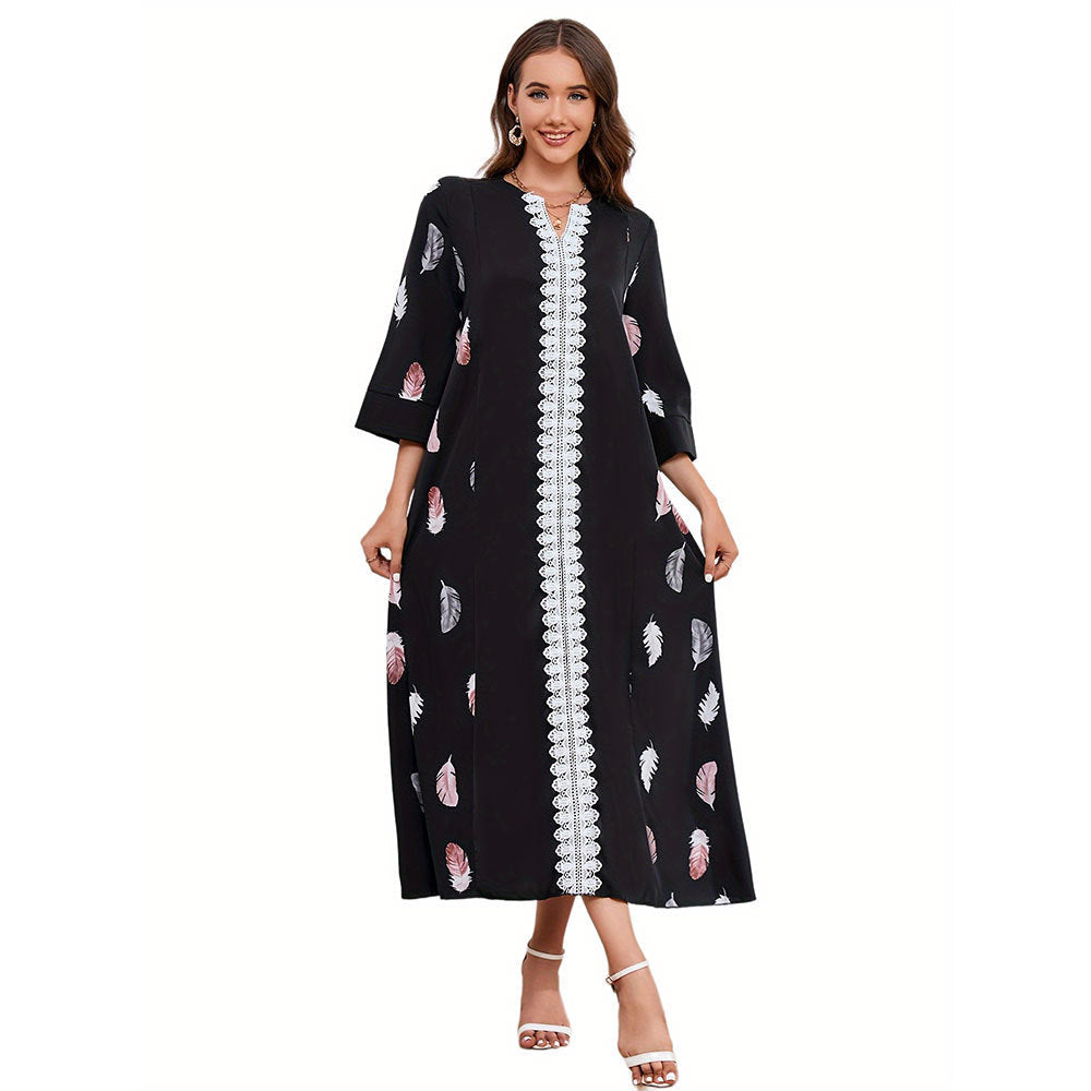 Middle East Loose Printed Dress Chiffon Women Comfortable Dress Casual Dress for Women