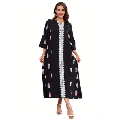 Middle East Loose Printed Dress Chiffon Women Comfortable Dress Casual Dress for Women
