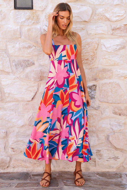 Women Clothing Sexy Summer Holiday Floral Print Fit Horn Strap Dress Women