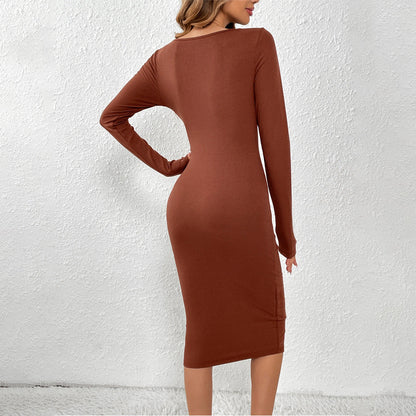 Knitted Sexy Design Waist Hollow Out Cutout Thin Sheath Dress
