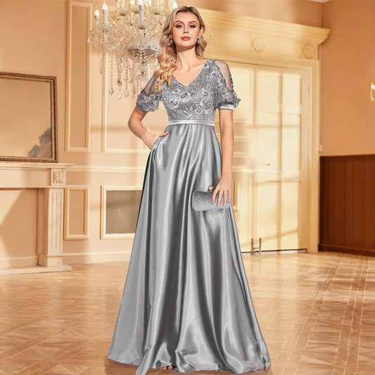 Sequined Short Sleeved Evening Dress Women Cocktail Sexy Bandeau Slim Fit Fishtail Dress Long Toast Dress