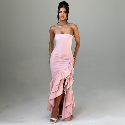 Ladies' sexy off shoulder, sexy off shoulder strapless, hip hugging, irregular wave fashion party dress