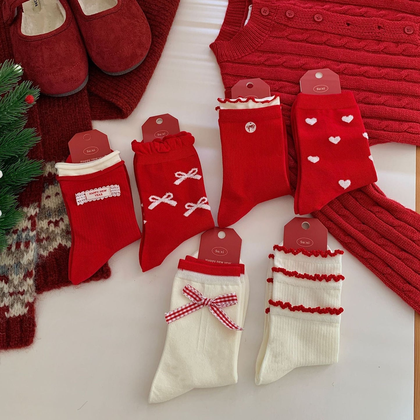 Bow Slouchy Mid-Calf Cute Socks