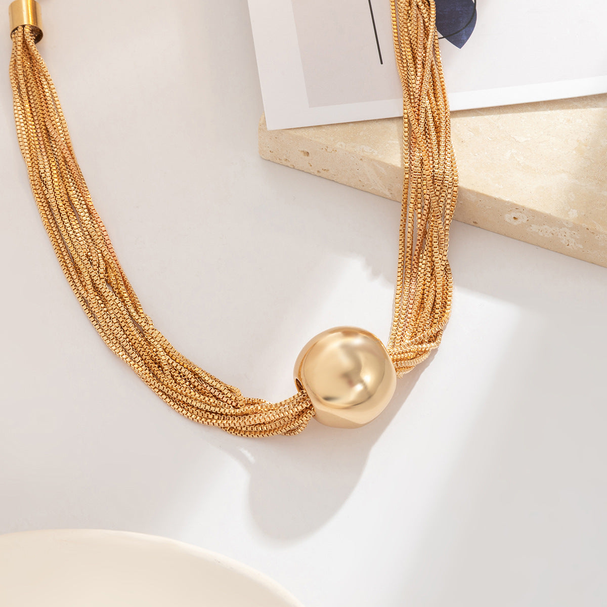 Bold Bead Pendant Choker Layered Necklace