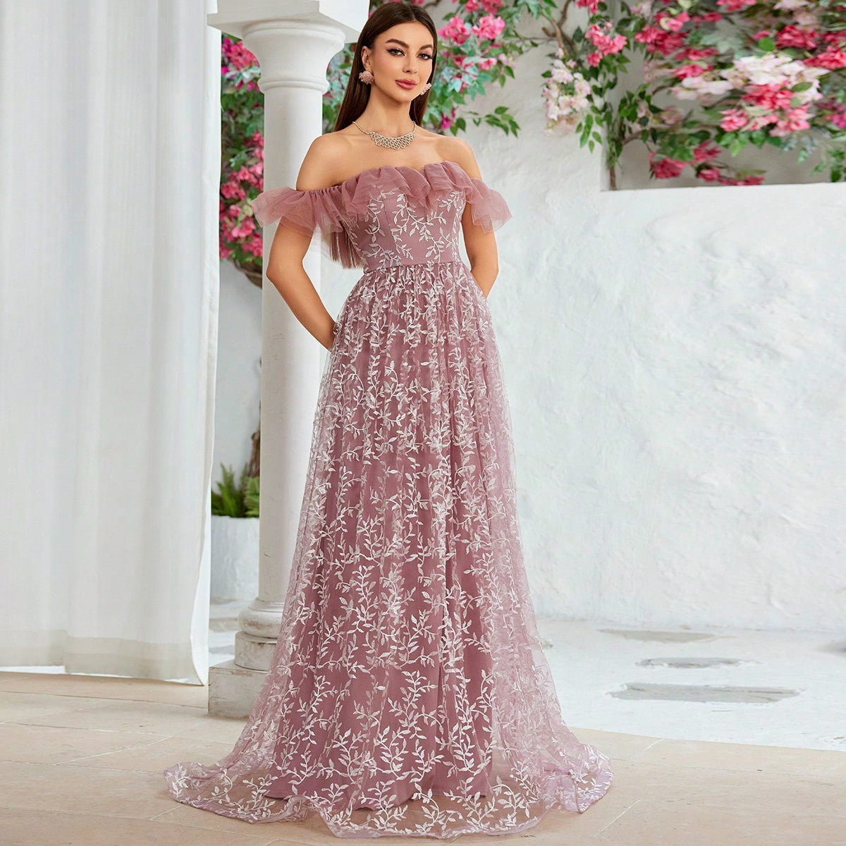 off Shoulder Large Slim Fit Evening Dress Birthday Party Cocktail Performance Graceful Formal Dress