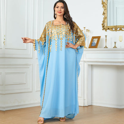 Middle East Metallic Color Muslim Robe Loose Two-Piece Suit Dress
