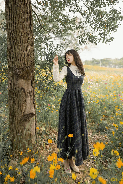 Pine Plaid Twofer Midi Dress