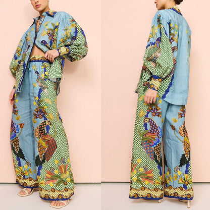 Autumn Personalized Printed Puff Sleeve Holiday Lace Two Piece Suit for Women Amplified craft