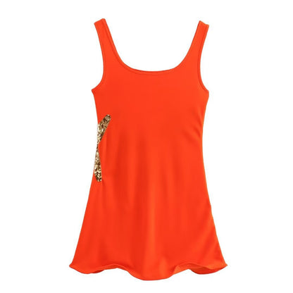 Beachside Dreams Starfish Sequin Wave Hem Stretch Tank Mini Dress