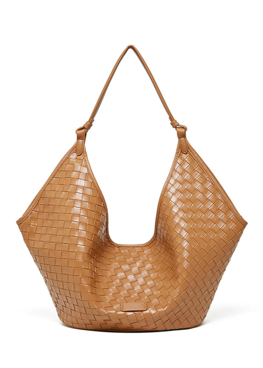 Woven Leather Shoulder Hobo Bag – Soft Cowhide Handbag for Women