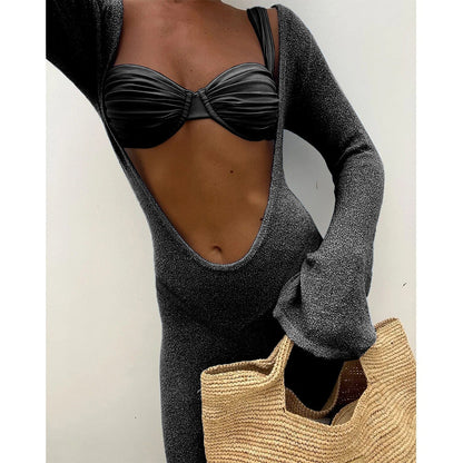 Blue Underwire Mesh Three Piece Swim Set
