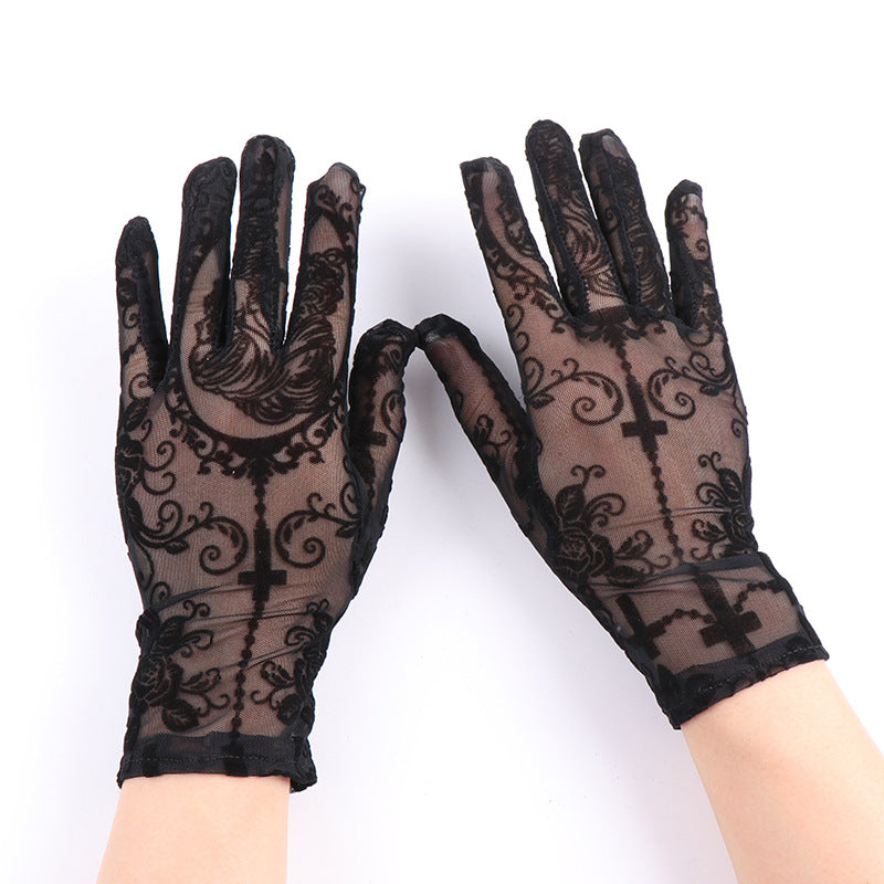 Vintage Dark Style Sexy Lace Skull Cross Gloves