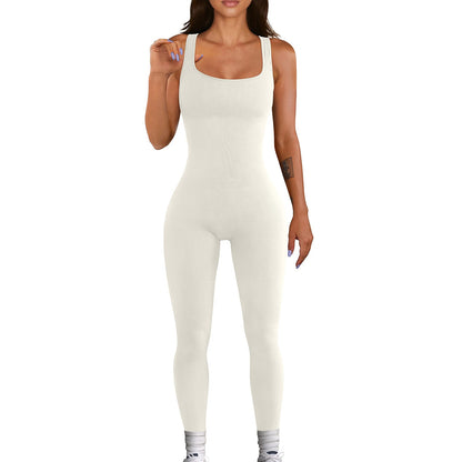 Women Clothing Sleeveless Vest Jumpsuit Thread Square Collar Hip Raise Slim Fit Sexy Jumpsuit