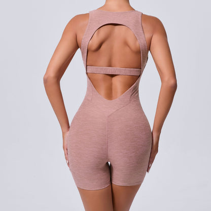 Autumn Sand Hollow Out Cutout out Beauty Back One Piece Yoga Jumpsuit Skinny Slimming Hip Lifting Fitness One Piece Sportswear for Women