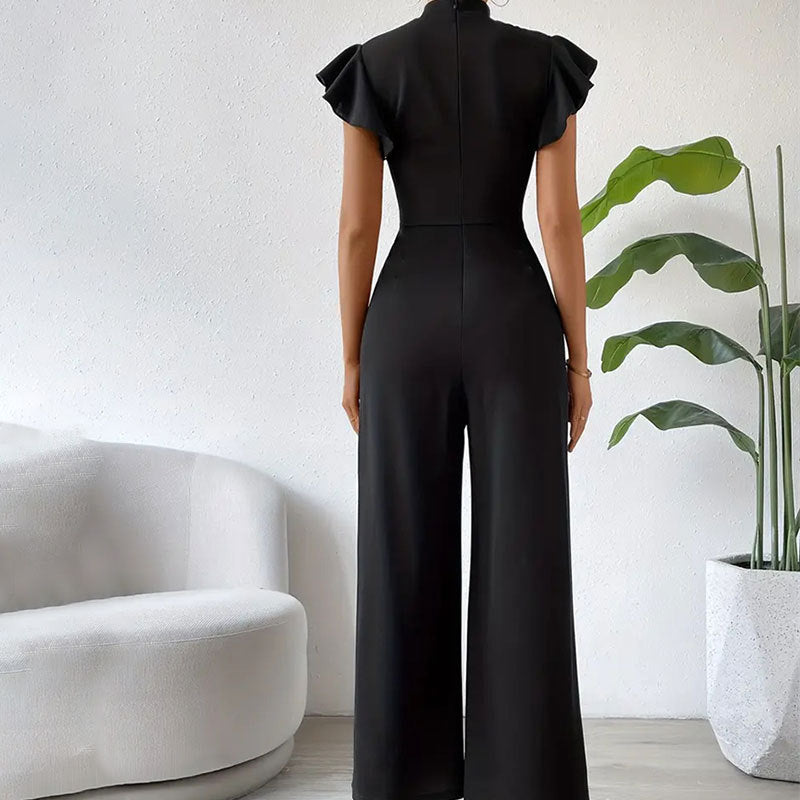 Stand Collar Ruffle Wide Leg Pants Draping Effect Trousers Women Sleeveless Jumpsuit Casual Pants Pants Women Summer