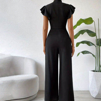 Stand Collar Ruffle Wide Leg Pants Draping Effect Trousers Women Sleeveless Jumpsuit Casual Pants Pants Women Summer
