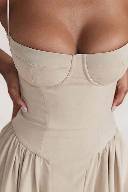 Slim backless pleated mid-length dress